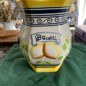 Vintage 1970s Nonnis Ceramic Hand Painted Biscotti Cookie Jar With Lid 12” Tall